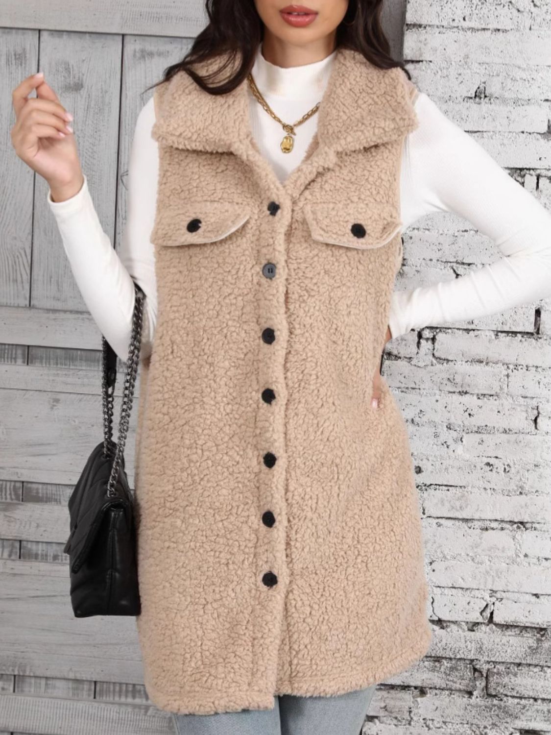 Button Up Teddy Vest Coat